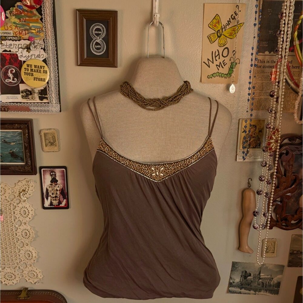 Vintage Abercrombie Beaded Cami Tank Top Women's Small Brown